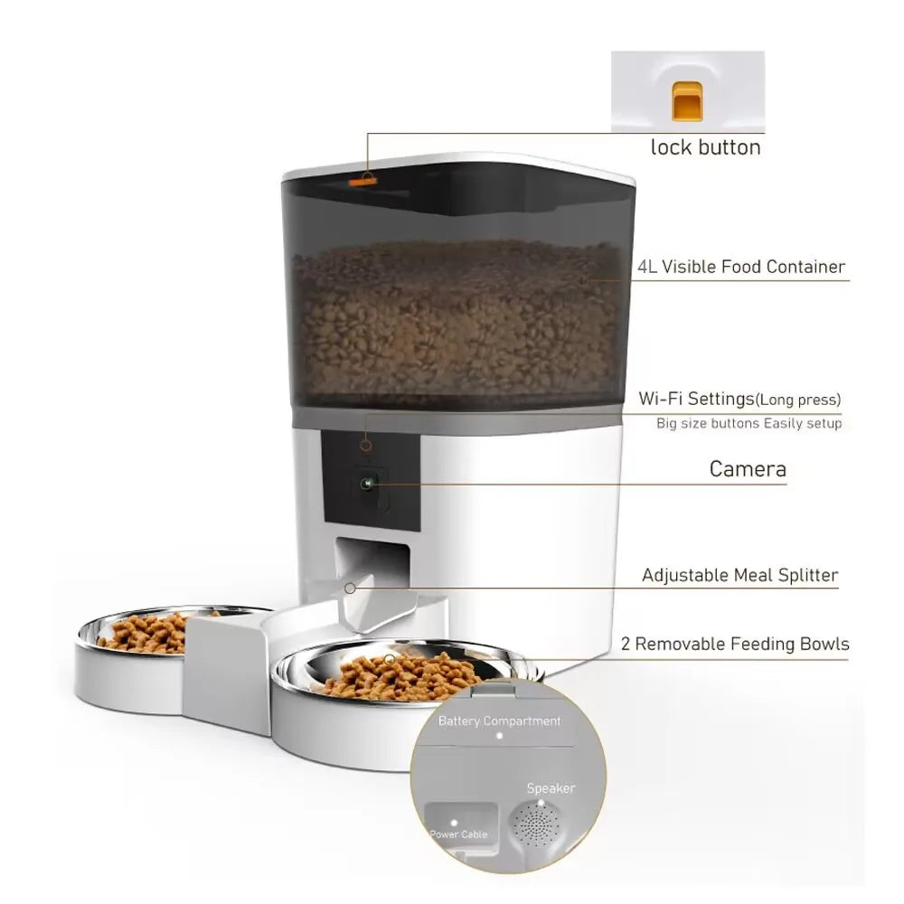 Automatic Cat Feeder Food Dispenser With Camera Recorder