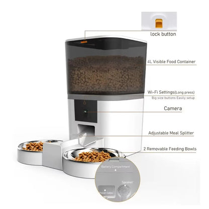 Automatic Cat Feeder Food Dispenser With 1080 FHD WIFI Camera Recorder 8L Smart